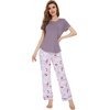 image:imageWiWi Bamboo Viscose Pajama Sets for Women Soft Sleepwear with Pants Set Stretchy 2 Pieces Pjs SXXLStyle BgreyPeony