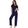 image:imageWiWi Bamboo Viscose Pajama Sets for Women Soft Sleepwear with Pants Set Stretchy 2 Pieces Pjs SXXLStyle Bnavy