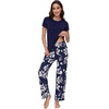 image:imageWiWi Bamboo Viscose Pajama Sets for Women Soft Sleepwear with Pants Set Stretchy 2 Pieces Pjs SXXLStyle Bnavy Floral