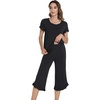 image:imageWiWi Bamboo Viscose Pajama Sets for Women Soft Sleepwear with Pants Set Stretchy 2 Pieces Pjs SXXLStyle Cblack