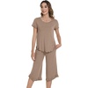 image:imageWiWi Bamboo Viscose Pajama Sets for Women Soft Sleepwear with Pants Set Stretchy 2 Pieces Pjs SXXLStyle Ccamel