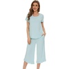 image:imageWiWi Bamboo Viscose Pajama Sets for Women Soft Sleepwear with Pants Set Stretchy 2 Pieces Pjs SXXLStyle Cmist Green