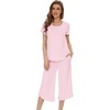image:imageWiWi Bamboo Viscose Pajama Sets for Women Soft Sleepwear with Pants Set Stretchy 2 Pieces Pjs SXXLStyle Cpink