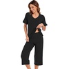image:imageWiWi Bamboo Viscose Pajama Sets for Women Soft Sleepwear with Pants Set Stretchy 2 Pieces Pjs SXXLStyle Dblack