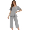 image:imageWiWi Bamboo Viscose Pajama Sets for Women Soft Sleepwear with Pants Set Stretchy 2 Pieces Pjs SXXLStyle Dheather Grey