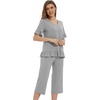 image:imageWiWi Bamboo Viscose Pajama Sets for Women Soft Sleepwear with Pants Set Stretchy 2 Pieces Pjs SXXLStyle Dheather Grey