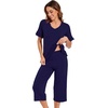 image:imageWiWi Bamboo Viscose Pajama Sets for Women Soft Sleepwear with Pants Set Stretchy 2 Pieces Pjs SXXLStyle Dnavy