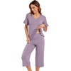 image:imageWiWi Bamboo Viscose Pajama Sets for Women Soft Sleepwear with Pants Set Stretchy 2 Pieces Pjs SXXLStyle Dviolet