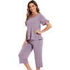image:imageWiWi Bamboo Viscose Pajama Sets for Women Soft Sleepwear with Pants Set Stretchy 2 Pieces Pjs SXXLStyle Dviolet