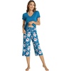 image:imageWiWi Bamboo Viscose Pajama Sets for Women Soft Sleepwear with Pants Set Stretchy 2 Pieces Pjs SXXLStyle Eteal BluePeony
