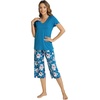 image:imageWiWi Bamboo Viscose Pajama Sets for Women Soft Sleepwear with Pants Set Stretchy 2 Pieces Pjs SXXLStyle Eteal BluePeony