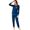 image:imageWiWi Bamboo Viscose Pajamas Set for Women Cooling Long Sleeve Sleepwear Super Soft Loungewear Pjs Jogger Pants Lounge SXXLAink Blue