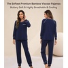 image:imageWiWi Bamboo Viscose Pajamas Set for Women Cooling Long Sleeve Sleepwear Super Soft Loungewear Pjs Jogger Pants Lounge SXXLBnavy