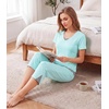 image:imageWiWi Bamboo Viscose Pajamas Set for Women Soft Sleepwear Loose comfy Short Tops with Capri Pants Pjs Loungewear SXXLAaqua