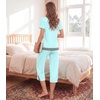 image:imageWiWi Bamboo Viscose Pajamas Set for Women Soft Sleepwear Loose comfy Short Tops with Capri Pants Pjs Loungewear SXXLAaqua