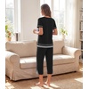 image:imageWiWi Bamboo Viscose Pajamas Set for Women Soft Sleepwear Loose comfy Short Tops with Capri Pants Pjs Loungewear SXXLAblack