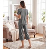 image:imageWiWi Bamboo Viscose Pajamas Set for Women Soft Sleepwear Loose comfy Short Tops with Capri Pants Pjs Loungewear SXXLAdark Heather Grey