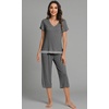 image:imageWiWi Bamboo Viscose Pajamas Set for Women Soft Sleepwear Loose comfy Short Tops with Capri Pants Pjs Loungewear SXXLAdark Heather Grey