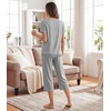 image:imageWiWi Bamboo Viscose Pajamas Set for Women Soft Sleepwear Loose comfy Short Tops with Capri Pants Pjs Loungewear SXXLAheather Grey