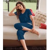 image:imageWiWi Bamboo Viscose Pajamas Set for Women Soft Sleepwear Loose comfy Short Tops with Capri Pants Pjs Loungewear SXXLAink Blue