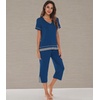 image:imageWiWi Bamboo Viscose Pajamas Set for Women Soft Sleepwear Loose comfy Short Tops with Capri Pants Pjs Loungewear SXXLAink Blue