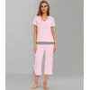 image:imageWiWi Bamboo Viscose Pajamas Set for Women Soft Sleepwear Loose comfy Short Tops with Capri Pants Pjs Loungewear SXXLApink
