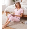 image:imageWiWi Bamboo Viscose Pajamas Set for Women Soft Sleepwear Loose comfy Short Tops with Capri Pants Pjs Loungewear SXXLApink