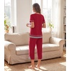 image:imageWiWi Bamboo Viscose Pajamas Set for Women Soft Sleepwear Loose comfy Short Tops with Capri Pants Pjs Loungewear SXXLAwine Red