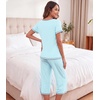 image:imageWiWi Bamboo Viscose Pajamas Set for Women Soft Sleepwear Loose comfy Short Tops with Capri Pants Pjs Loungewear SXXLBaqua