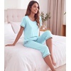 image:imageWiWi Bamboo Viscose Pajamas Set for Women Soft Sleepwear Loose comfy Short Tops with Capri Pants Pjs Loungewear SXXLBaqua