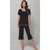 image:imageWiWi Bamboo Viscose Pajamas Set for Women Soft Sleepwear Loose comfy Short Tops with Capri Pants Pjs Loungewear SXXLBblack