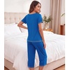 image:imageWiWi Bamboo Viscose Pajamas Set for Women Soft Sleepwear Loose comfy Short Tops with Capri Pants Pjs Loungewear SXXLBbright Blue