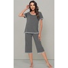 image:imageWiWi Bamboo Viscose Pajamas Set for Women Soft Sleepwear Loose comfy Short Tops with Capri Pants Pjs Loungewear SXXLBdark Heather Grey