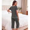 image:imageWiWi Bamboo Viscose Pajamas Set for Women Soft Sleepwear Loose comfy Short Tops with Capri Pants Pjs Loungewear SXXLBiron Grey