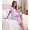 image:imageWiWi Bamboo Viscose Pajamas Set for Women Soft Sleepwear Loose comfy Short Tops with Capri Pants Pjs Loungewear SXXLBlight Purple