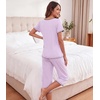 image:imageWiWi Bamboo Viscose Pajamas Set for Women Soft Sleepwear Loose comfy Short Tops with Capri Pants Pjs Loungewear SXXLBlight Purple