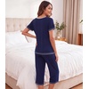 image:imageWiWi Bamboo Viscose Pajamas Set for Women Soft Sleepwear Loose comfy Short Tops with Capri Pants Pjs Loungewear SXXLBnavy