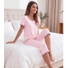 image:imageWiWi Bamboo Viscose Pajamas Set for Women Soft Sleepwear Loose comfy Short Tops with Capri Pants Pjs Loungewear SXXLBpink