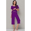image:imageWiWi Bamboo Viscose Pajamas Set for Women Soft Sleepwear Loose comfy Short Tops with Capri Pants Pjs Loungewear SXXLBpurple