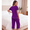 image:imageWiWi Bamboo Viscose Pajamas Set for Women Soft Sleepwear Loose comfy Short Tops with Capri Pants Pjs Loungewear SXXLBpurple