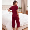 image:imageWiWi Bamboo Viscose Pajamas Set for Women Soft Sleepwear Loose comfy Short Tops with Capri Pants Pjs Loungewear SXXLBwine Red