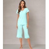 image:imageWiWi Bamboo Viscose Pajamas Set for Women Soft Sleepwear Loose comfy Short Tops with Capri Pants Pjs Loungewear SXXLCaqua