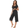 image:imageWiWi Bamboo Viscose Pajamas Set for Women Soft Sleepwear Loose comfy Short Tops with Capri Pants Pjs Loungewear SXXLCblack