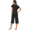 image:imageWiWi Bamboo Viscose Pajamas Set for Women Soft Sleepwear Loose comfy Short Tops with Capri Pants Pjs Loungewear SXXLCblack