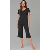 image:imageWiWi Bamboo Viscose Pajamas Set for Women Soft Sleepwear Loose comfy Short Tops with Capri Pants Pjs Loungewear SXXLCblack