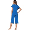 image:imageWiWi Bamboo Viscose Pajamas Set for Women Soft Sleepwear Loose comfy Short Tops with Capri Pants Pjs Loungewear SXXLCbright Blue