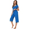 image:imageWiWi Bamboo Viscose Pajamas Set for Women Soft Sleepwear Loose comfy Short Tops with Capri Pants Pjs Loungewear SXXLCbright Blue