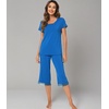 image:imageWiWi Bamboo Viscose Pajamas Set for Women Soft Sleepwear Loose comfy Short Tops with Capri Pants Pjs Loungewear SXXLCbright Blue