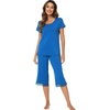 image:imageWiWi Bamboo Viscose Pajamas Set for Women Soft Sleepwear Loose comfy Short Tops with Capri Pants Pjs Loungewear SXXLCbright Blue