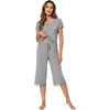 image:imageWiWi Bamboo Viscose Pajamas Set for Women Soft Sleepwear Loose comfy Short Tops with Capri Pants Pjs Loungewear SXXLCheather Grey